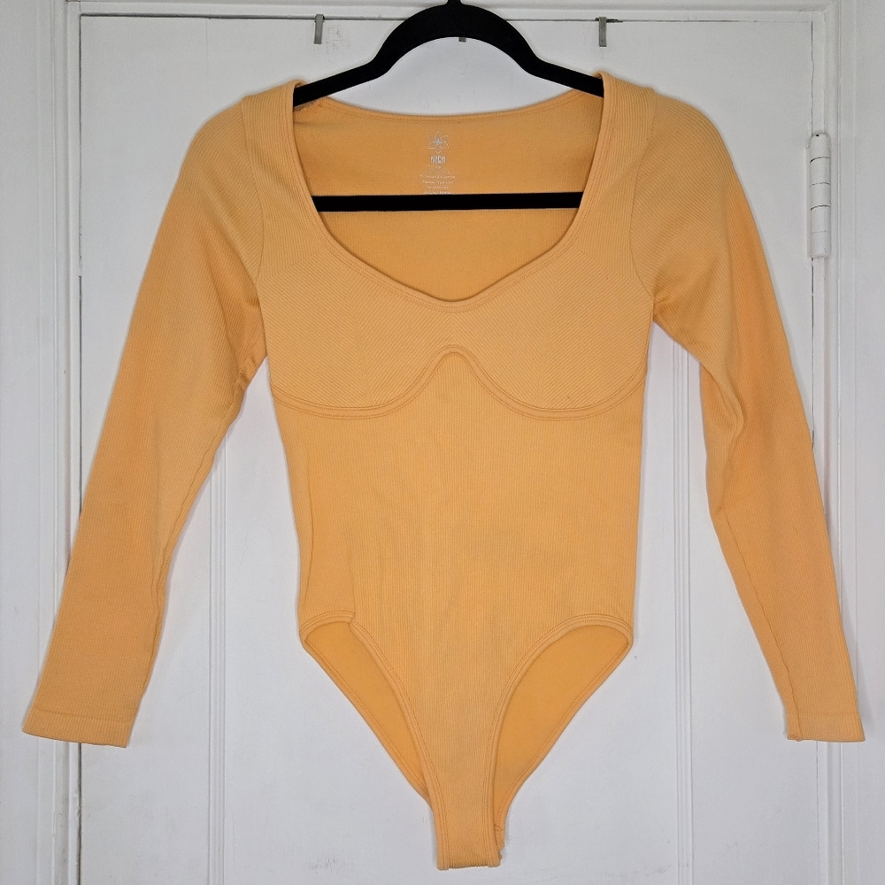 Aura Orange Corset Style Long Sleeve Bodysuit - Women's Small/Medium